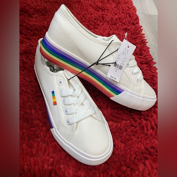 New York & Company Shoes - New York & Co. Platform Canvas Sneaker - Rainbow Sole Sneakers. Size 8. Pride.